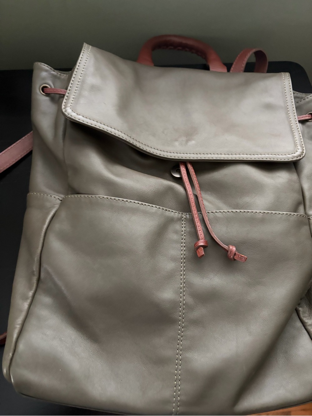 Sundance olive green  Leather Backpack with brown trim! Made in Spain
